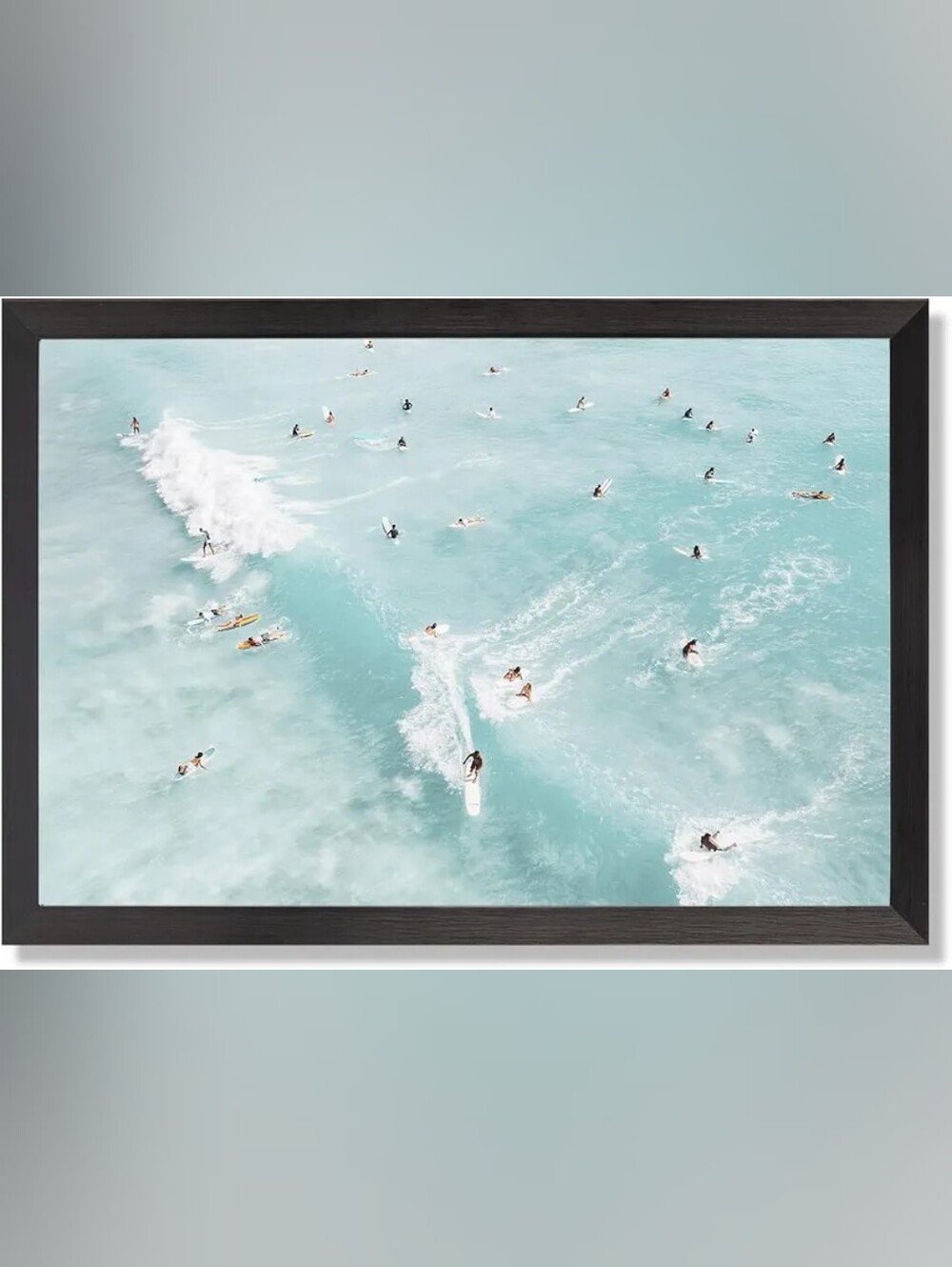 Black Framed Aerial Surfer Beach Flat Poster, Swimming Waves Wall Decor - 8x10in